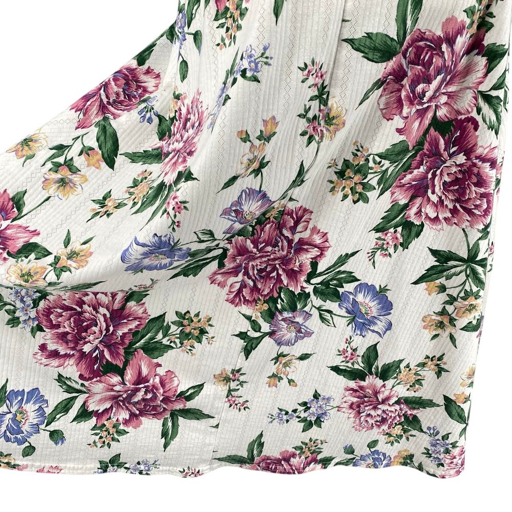 Vtg Bohemian Romantic Floral Coquette Button Down Midi Dress 8 White Pink - Picture 10 of 16